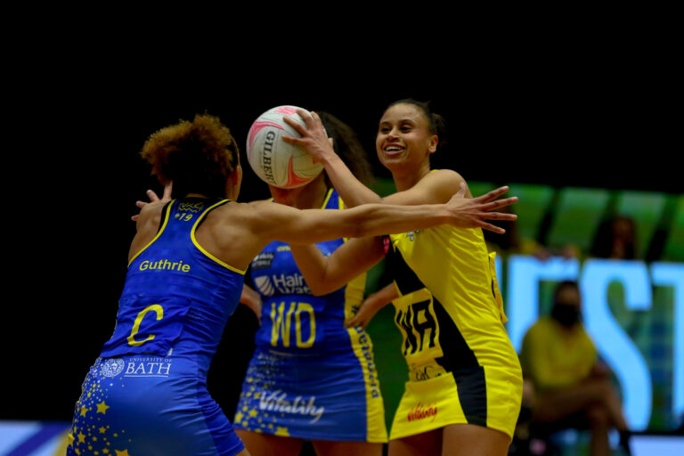 Laura Malcolm of Manchester Thunder during the Vitality Super League match between Team Bath and Manchester Thunder at Studio 001, Wakefield, England on 12th March 2021.
