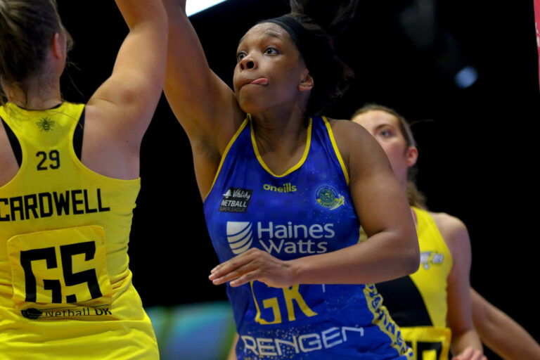 Eboni Usoro-Brown of Team Bath during the Vitality Super League match between Team Bath and Manchester Thunder at Studio 001, Wakefield, England on 12th March 2021.