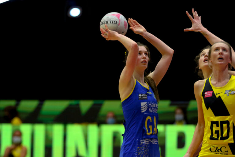 Sophie Drakeford-Lewis of Team Bath during the Vitality Super League match between Team Bath and Manchester Thunder at Studio 001, Wakefield, England on 12th March 2021.