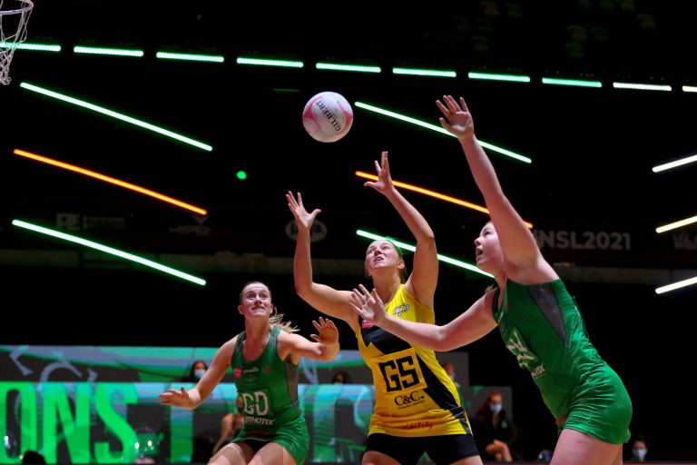 Action shot during Vitality Super League match between Celtic Dragons and Manchester Thunder at Copper Box Arena, London, England on 9th May 2021.