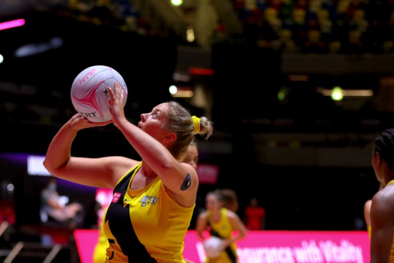 Warm up during Vitality Super League match between Manchester Thunder and Strathclyde Sirens at Copper Box Arena, London, England on 20th June 2021.