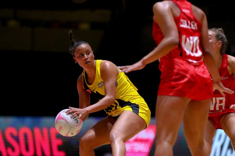 Laura Malcolm of Manchester Thunder during Vitality Super League match between Manchester Thunder and Strathclyde Sirens at Copper Box Arena, London, England on 20th June 2021.