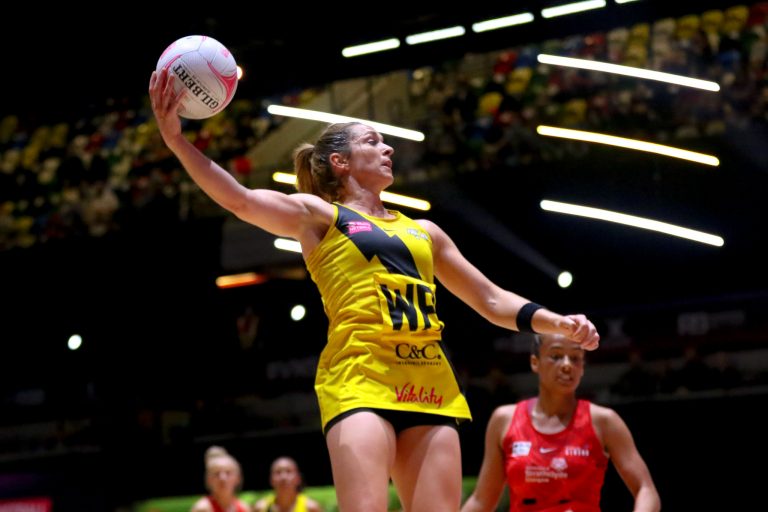 Caroline O’Hanlon of Manchester Thunder during Vitality Super League match between Manchester Thunder and Strathclyde Sirens at Copper Box Arena, London, England on 20th June 2021.